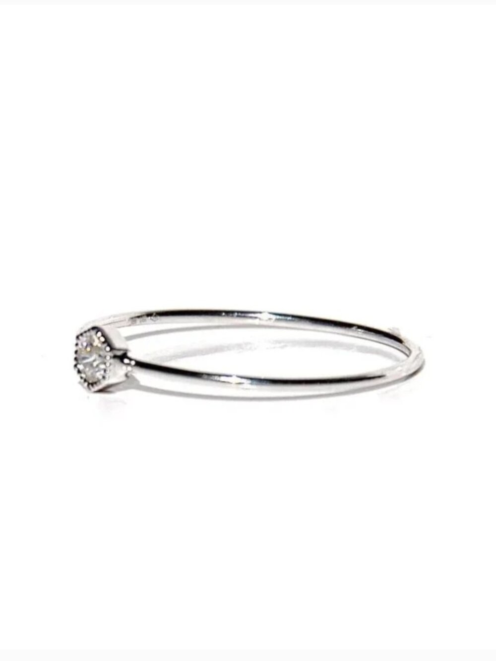 18K White Gold Hexagonal Diamond Petite Solitaire Stack Ring - Picture 5 of 5